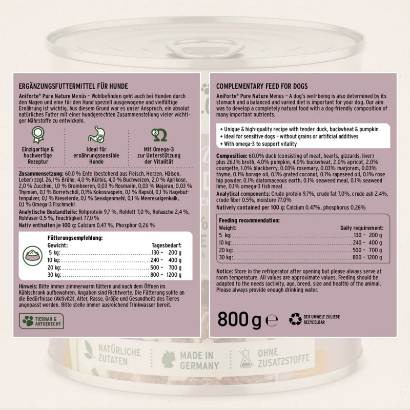 AniForte Pure Nature Freeland Duck Nassfutter – Premium Entenfleisch für sensible Hunde, 100% natürlich & hochverdaulich