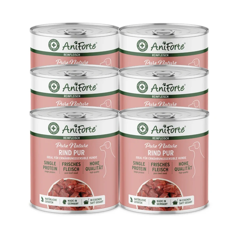 AniForte Pure Nature Rind Pur Nassfutter – Monoprotein für sensible Hunde, 100% Rind ohne Zusätze