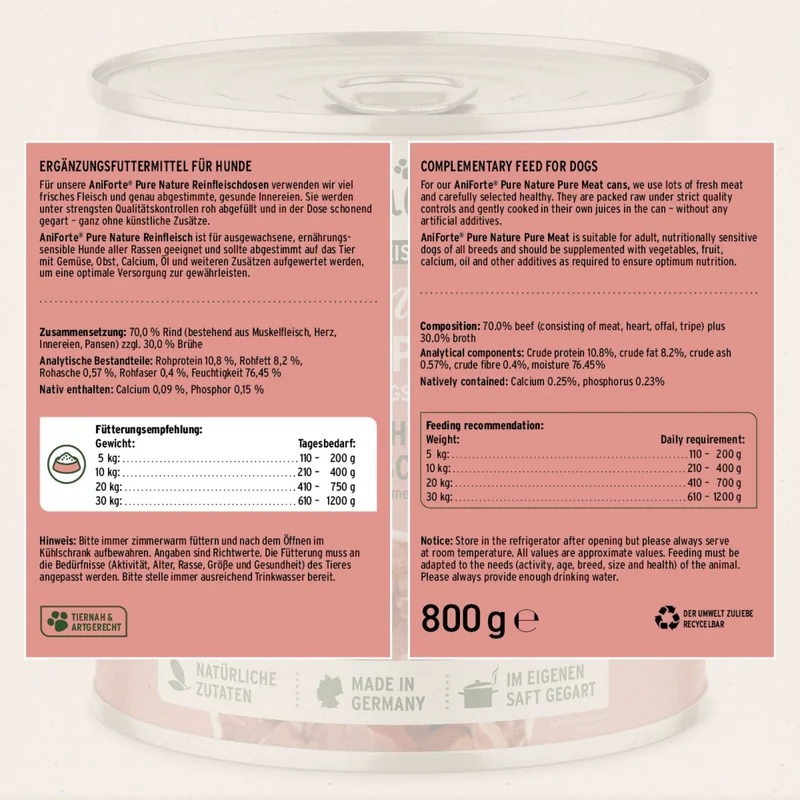 AniForte Pure Nature Rind Pur Nassfutter – Monoprotein für sensible Hunde, 100% Rind ohne Zusätze
