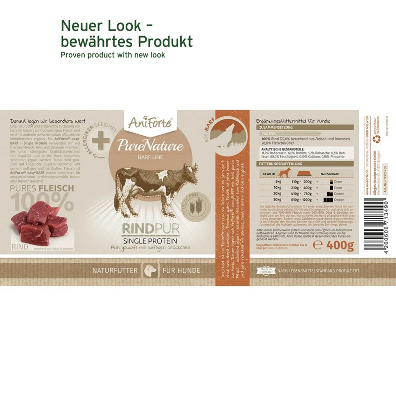 AniForte Pure Nature Rind Pur Nassfutter – Monoprotein für sensible Hunde, 100% Rind ohne Zusätze