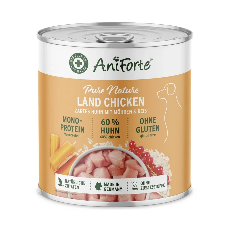 AniForte Pure Nature Land Chicken - Premium-Nassfutter für sensible Hunde mit Single-Protein, glutenfrei & leicht verdaulich