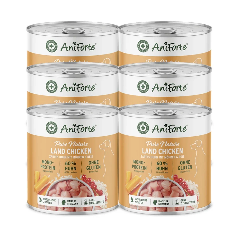 AniForte Pure Nature Land Chicken - Premium-Nassfutter für sensible Hunde mit Single-Protein, glutenfrei & leicht verdaulich