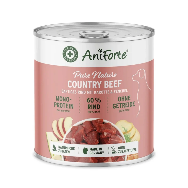 AniForte Pure Nature Country Beef Premium Nassfutter – 100% Rind, getreidefrei & reich an Omega-3 für gesunde Hunde