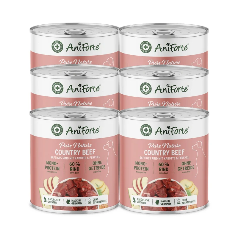 AniForte Pure Nature Country Beef Premium Nassfutter – 100% Rind, getreidefrei & reich an Omega-3 für gesunde Hunde