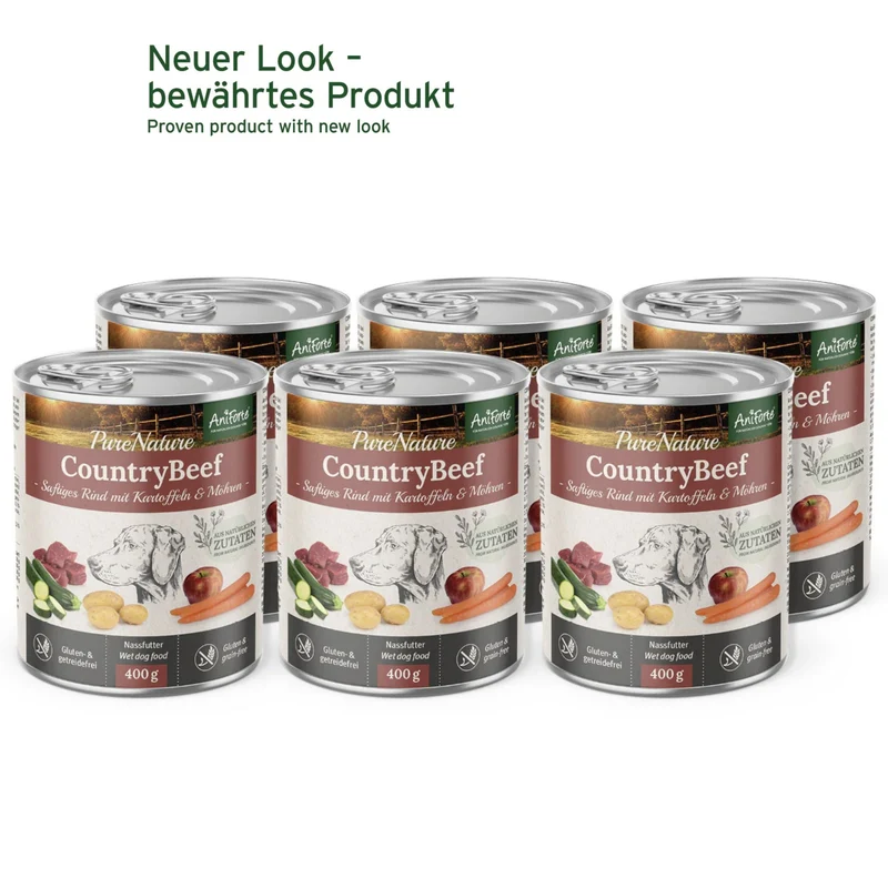 AniForte Pure Nature Country Beef Premium Nassfutter – 100% Rind, getreidefrei & reich an Omega-3 für gesunde Hunde