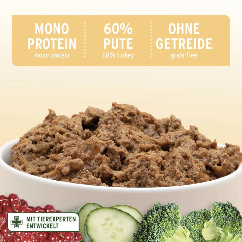 AniForte Pure Nature Greenfield Turkey Nassfutter für Hunde – Getreidefreies Premium-Hundefutter mit hohem Fleischanteil, natürliche Zutaten für Vitalität & gesunde Verdauung