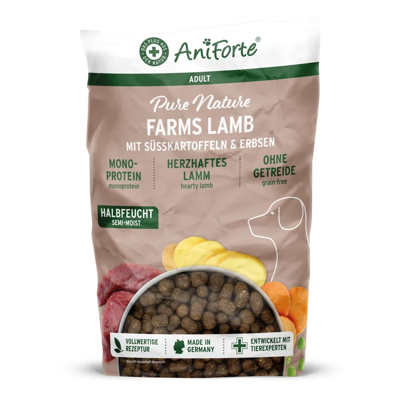 AniForte Farms Lamb – Kaltgepresstes Lamm Trockenfutter getreidefrei für sensible & ältere Hunde mit empfindlicher Verdauung, Magen & Darm – Natürlich, leicht verdaulich & reich an Omega-3