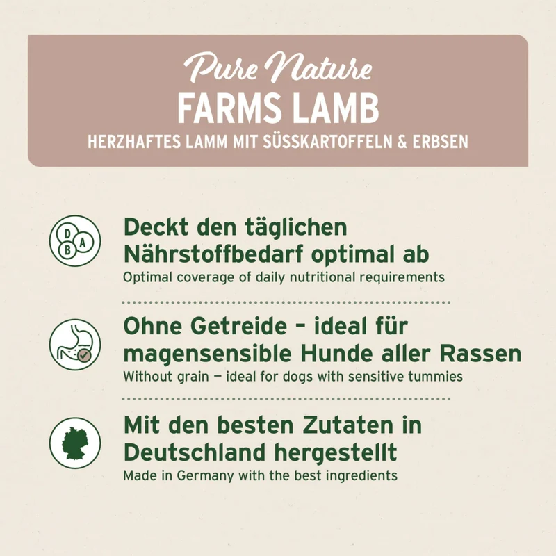 AniForte Farms Lamb – Kaltgepresstes Lamm Trockenfutter getreidefrei für sensible & ältere Hunde mit empfindlicher Verdauung, Magen & Darm – Natürlich, leicht verdaulich & reich an Omega-3