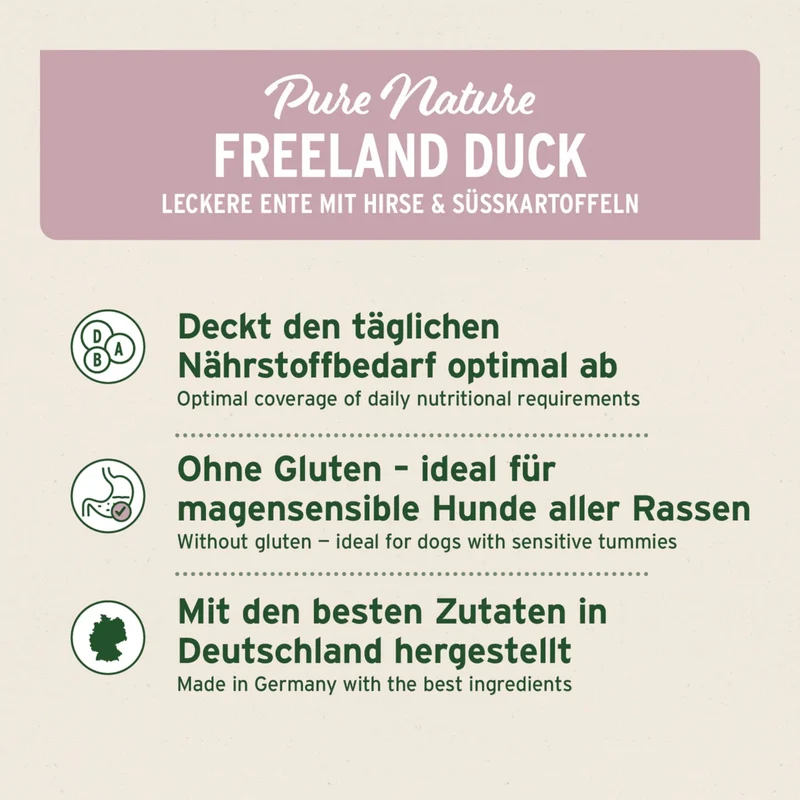 AniForte Pure Nature Freeland Duck Hunde Trockenfutter – Halbfeucht, Leicht Verdaulich & Reich an Omega-3 für sensible & ältere Hunde