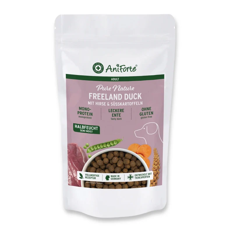 AniForte Pure Nature Freeland Duck Hunde Trockenfutter – Halbfeucht, Leicht Verdaulich & Reich an Omega-3 für sensible & ältere Hunde