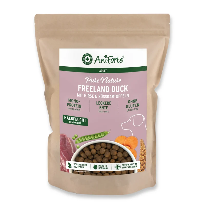 AniForte Pure Nature Freeland Duck Hunde Trockenfutter – Halbfeucht, Leicht Verdaulich & Reich an Omega-3 für sensible & ältere Hunde