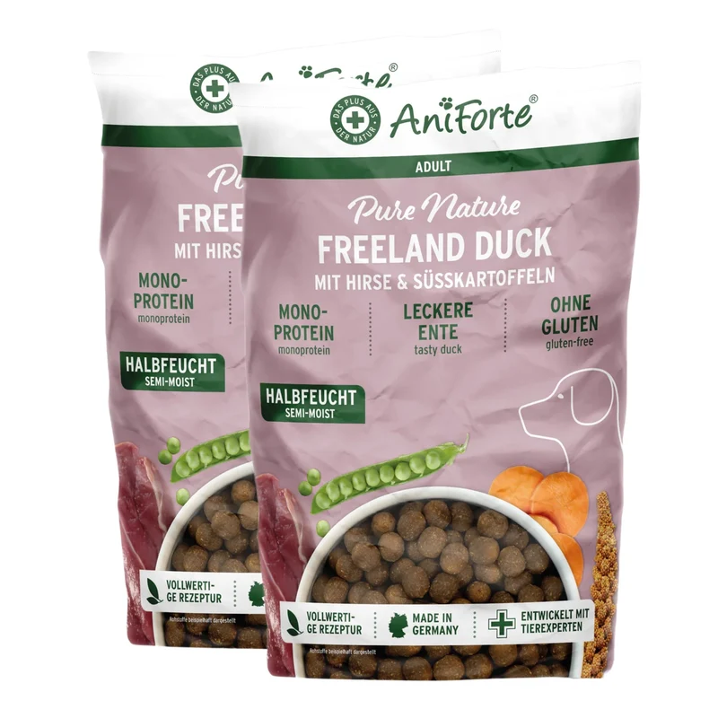 AniForte Pure Nature Freeland Duck Hunde Trockenfutter – Halbfeucht, Leicht Verdaulich & Reich an Omega-3 für sensible & ältere Hunde