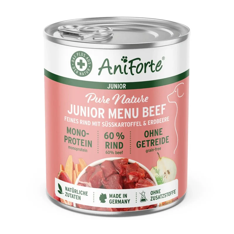 AniForte Pure Nature Junior Menu Beef – Premium Welpen-Nassfutter für gesundes Wachstum, 100% natürlich & getreidefrei