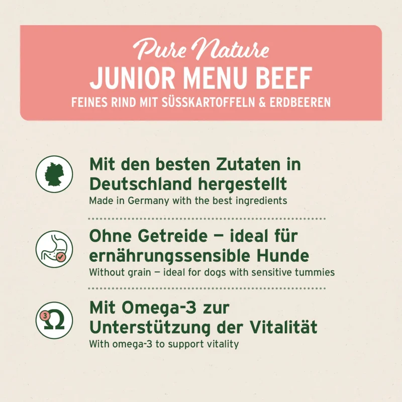 AniForte Pure Nature Junior Menu Beef – Premium Welpen-Nassfutter für gesundes Wachstum, 100% natürlich & getreidefrei