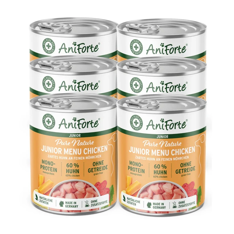 AniForte Pure Nature Junior Menu Chicken – Premium Welpen-Nassfutter ohne Getreide, 100% natürlich für gesundes Wachstum & starke Knochen