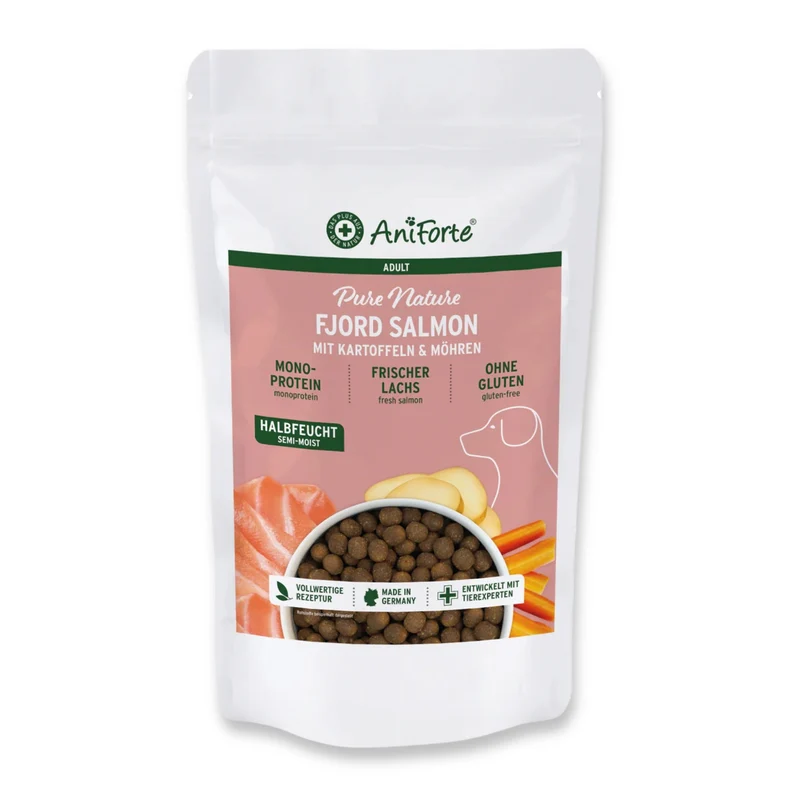 AniForte Pure Nature Fjord Salmon Premium Lachs Trockenfutter – Kaltgepresst & Hochverdaulich für ausgewachsene & ältere Hunde