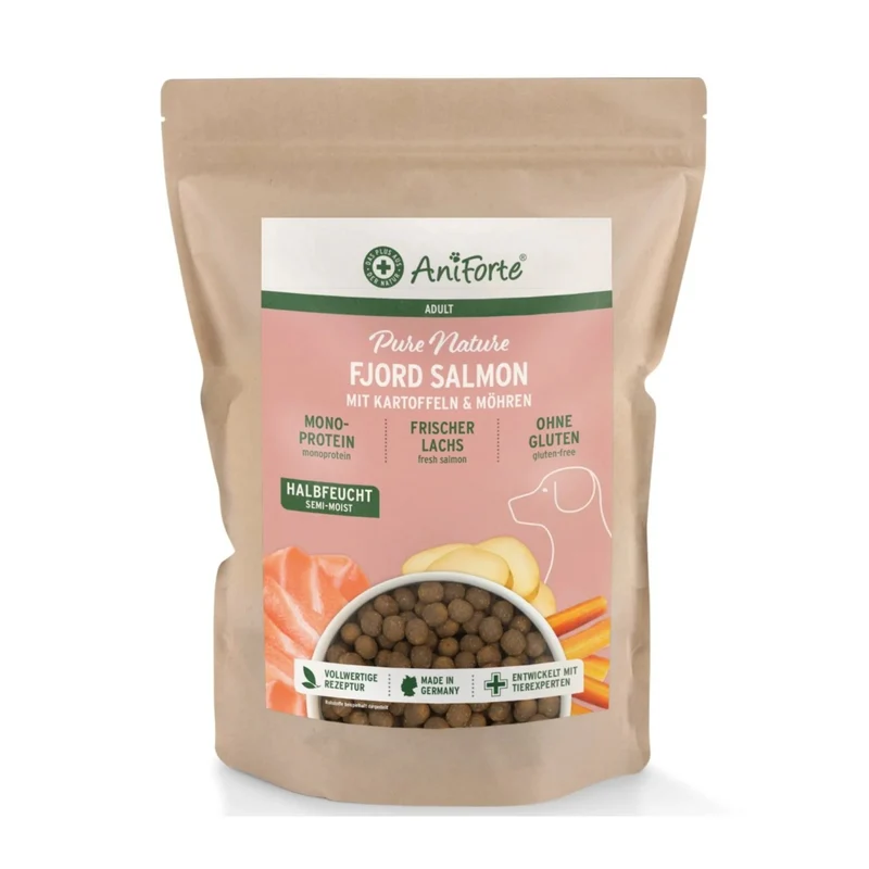 AniForte Pure Nature Fjord Salmon Premium Lachs Trockenfutter – Kaltgepresst & Hochverdaulich für ausgewachsene & ältere Hunde