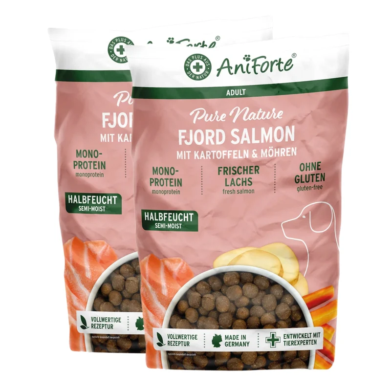 AniForte Pure Nature Fjord Salmon Premium Lachs Trockenfutter – Kaltgepresst & Hochverdaulich für ausgewachsene & ältere Hunde