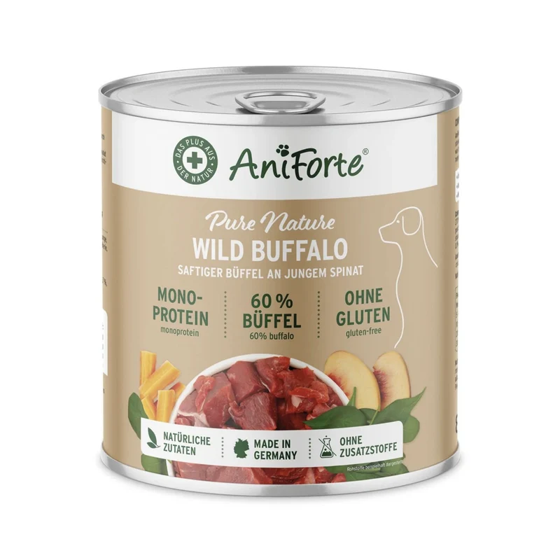 AniForte Pure Nature Wild Buffalo Nassfutter – 100% Büffelfleisch, Natürlich & Glutenfrei für Hunde mit Futtermittelallergien und Sensibilitäten