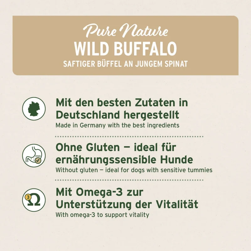 AniForte Pure Nature Wild Buffalo Nassfutter – 100% Büffelfleisch, Natürlich & Glutenfrei für Hunde mit Futtermittelallergien und Sensibilitäten