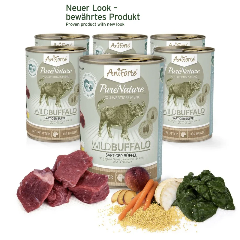 AniForte Pure Nature Wild Buffalo Nassfutter – 100% Büffelfleisch, Natürlich & Glutenfrei für Hunde mit Futtermittelallergien und Sensibilitäten