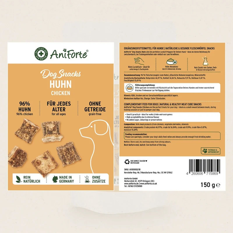 AniForte Huhn Hundesnacks – Premium Trainingssnacks mit 96% frischem Fleisch, getreidefrei & extra weich für Welpen & Senioren