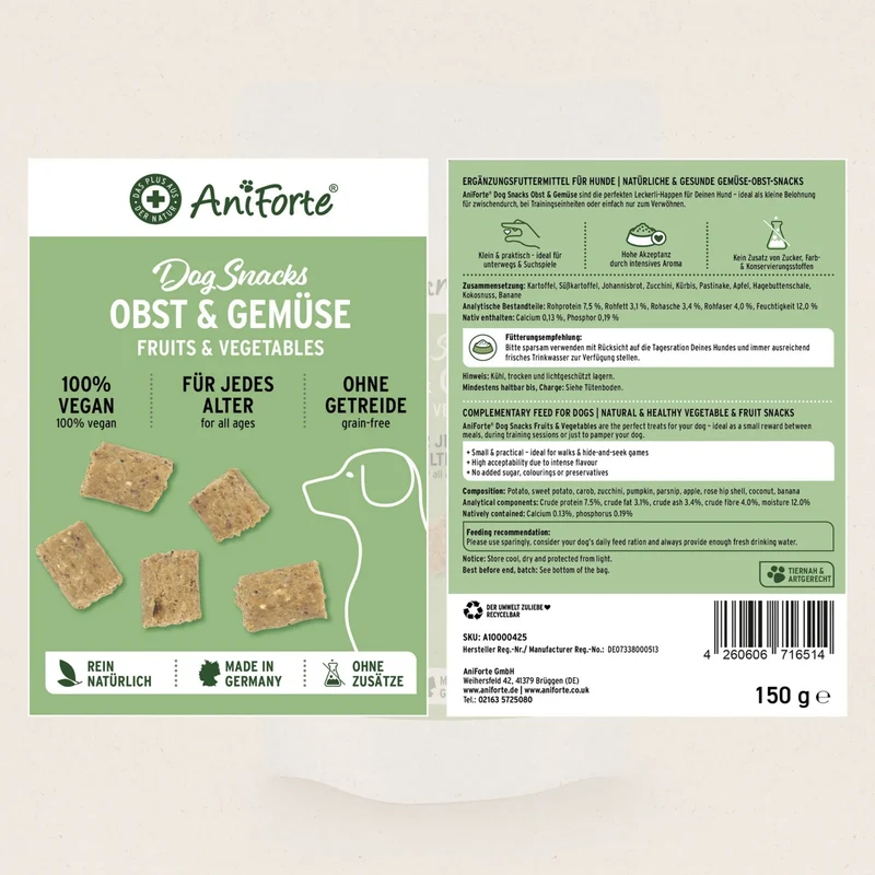 AniForte Obst & Gemüse Hundesnacks – Natürliche Trainingsbelohnung ohne Getreide & Zusätze für empfindliche Hunde