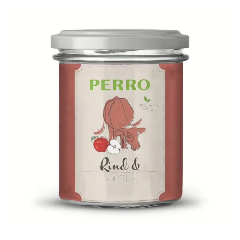 Perro Genießer Glas Rind & Apfel – Premium Hunde Nassfutter im Glas, getreidefrei & glutenfrei für anspruchsvolle Vierbeiner