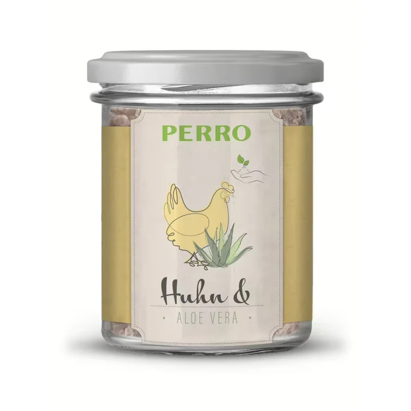 Perro Genießer Glas Huhn & Aloe Vera – Getreidefreies Premium Nassfutter für Hunde mit Singleprotein & regionaler Metzgerqualität