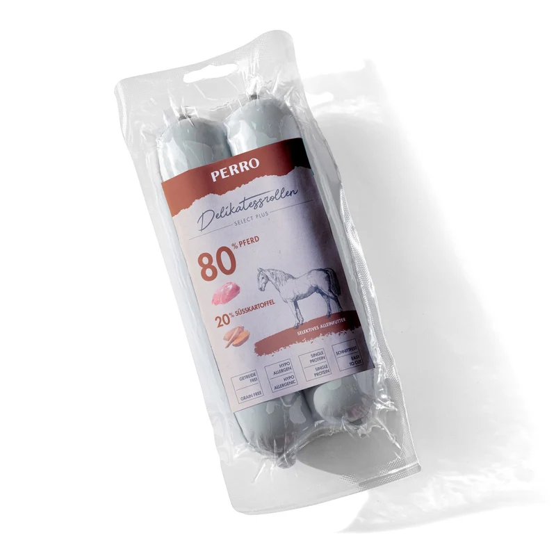Perro Delikatessrolle No.3 – Premium Hundewurst mit Pferd & Süßkartoffel | Hypoallergen, Schnittfest & Glutenfrei | Natürliche Frischfleisch-Qualität für Allergiker-Hunde