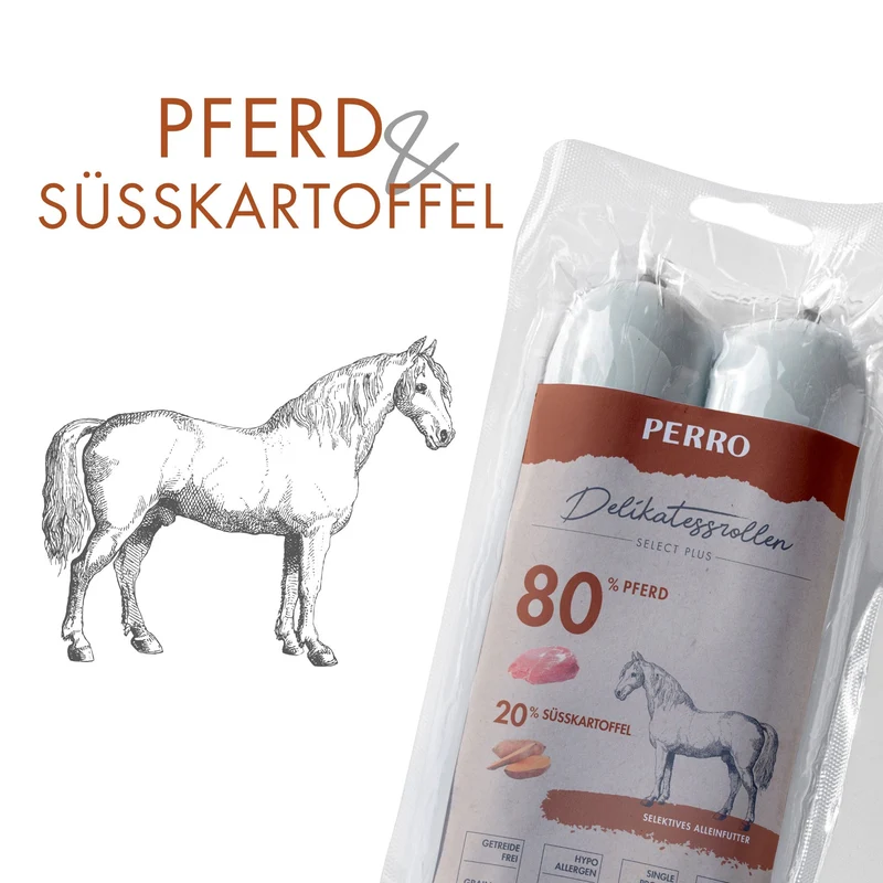 Perro Delikatessrolle No.3 – Premium Hundewurst mit Pferd & Süßkartoffel | Hypoallergen, Schnittfest & Glutenfrei | Natürliche Frischfleisch-Qualität für Allergiker-Hunde