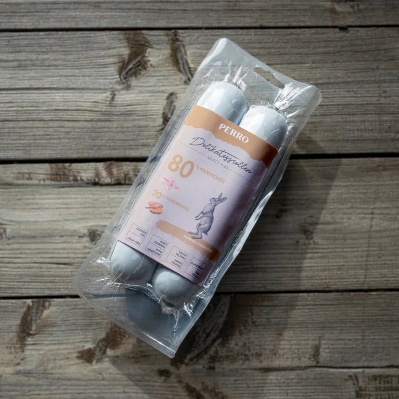 Perro Delikatessrolle No.3 Kaninchen & Süßkartoffel – Premium Hundewurst für sensible Hunde, Monoprotein, ideal für Ausschlussdiäten & unterwegs