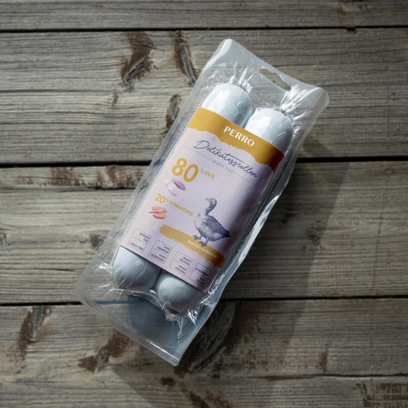 Perro Delikatessrolle No.3 Ente & Süßkartoffel – Premium Hundewurst für sensible Hunde, glutenfrei & Single-Protein, ideal bei Allergien & Unverträglichkeiten
