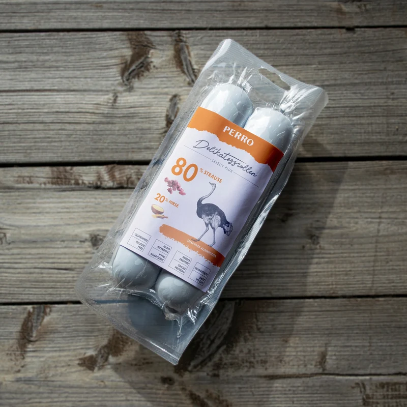 Perro Delikatessrolle No.2 Strauß & Hirse – Premium Hundewurst, schnittfest & hypoallergen, natürliche Hundenahrung für alle Rassen