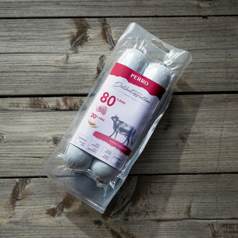 Perro Delikatessrolle No.2 Rind & Hirse – Premium Hundewurst für ernährungssensible Hunde, glutenfrei & Single-Protein, optimal portionierbar