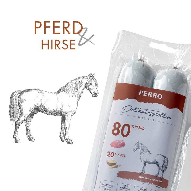 Perro Delikatessrolle No.2 Pferd & Hirse – Natürliche Hundewurst für sensible Hunde, schnittfest & ohne Zusatzstoffe