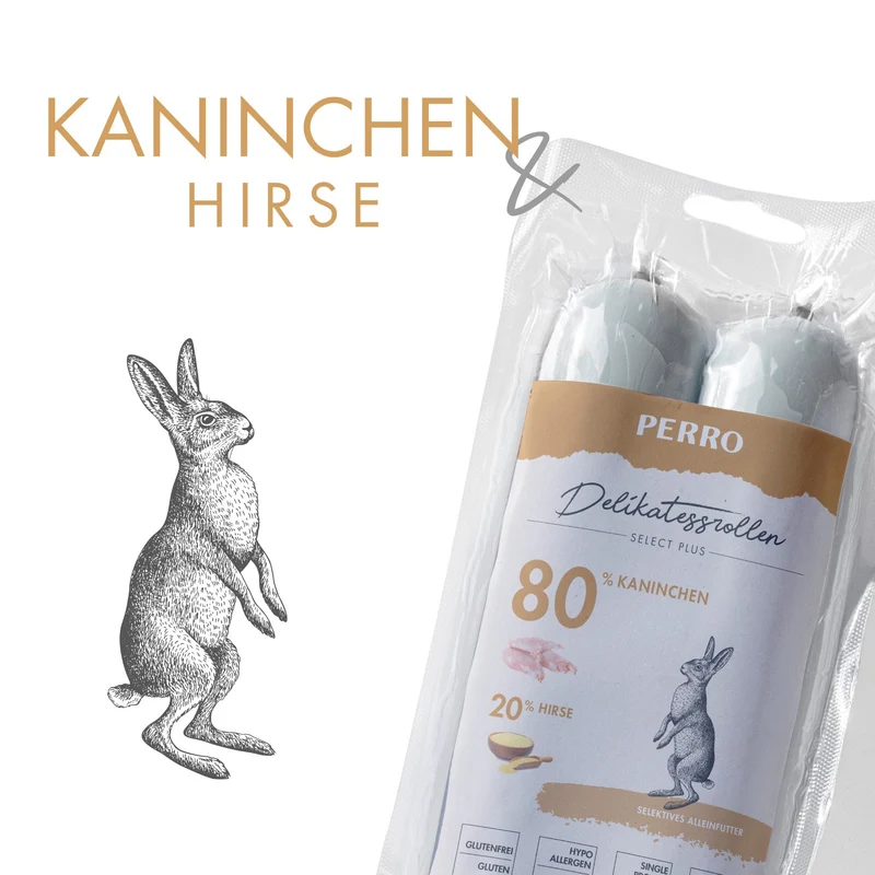 Perro Delikatessrolle No.2 Kaninchen & Hirse – Premium Hundewurst aus 100% Kaninchenfleisch, hypoallergen & getreidefrei, natürliche Monoprotein-Wurst für alle Hunderassen