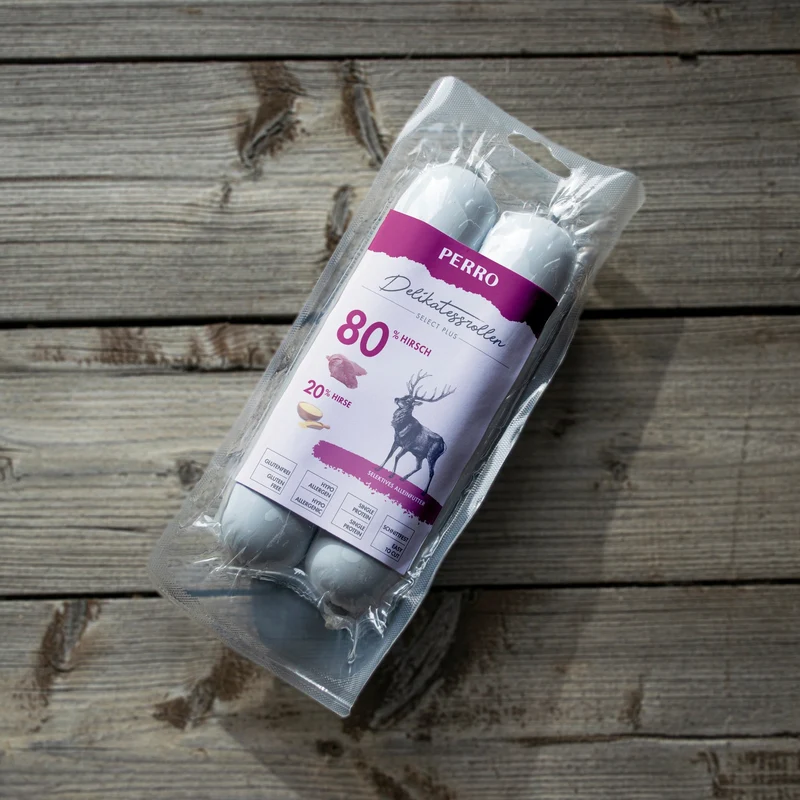 Perro Delikatessrolle No.2 Hirsch & Hirse – Hypoallergene Premium-Hundewurst mit 80% Single-Protein Frischfleisch, glutenfrei & getreidefrei für sensible Hunde