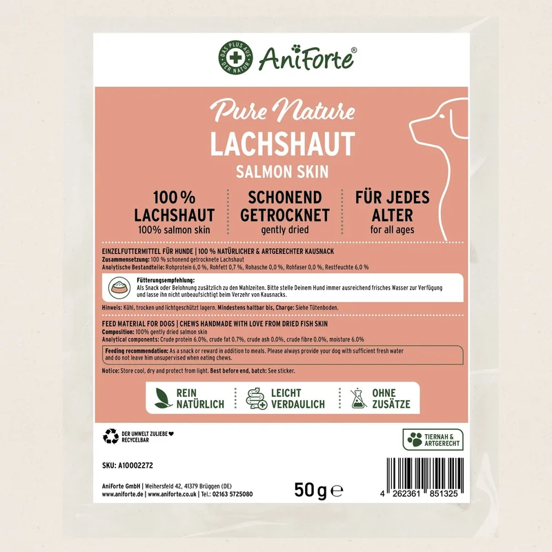 AniForte Lachshaut Hundesnack – 100% Natürlicher Kauspaß für gesunde Zähne & glänzendes Fell