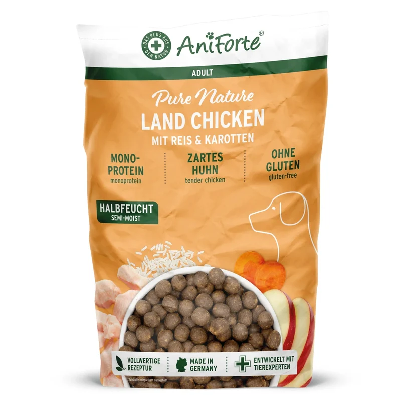 AniForte Pure Nature Land Chicken Halbfeuchtes Hunde Trockenfutter – Natürlich, Schmackhaft & Ohne Zusatzstoffe für ausgewachsene & ältere Hunde