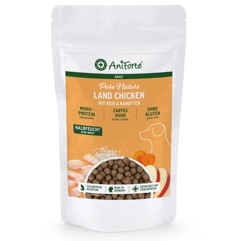 AniForte Pure Nature Land Chicken Halbfeuchtes Hunde Trockenfutter – Natürlich, Schmackhaft & Ohne Zusatzstoffe für ausgewachsene & ältere Hunde