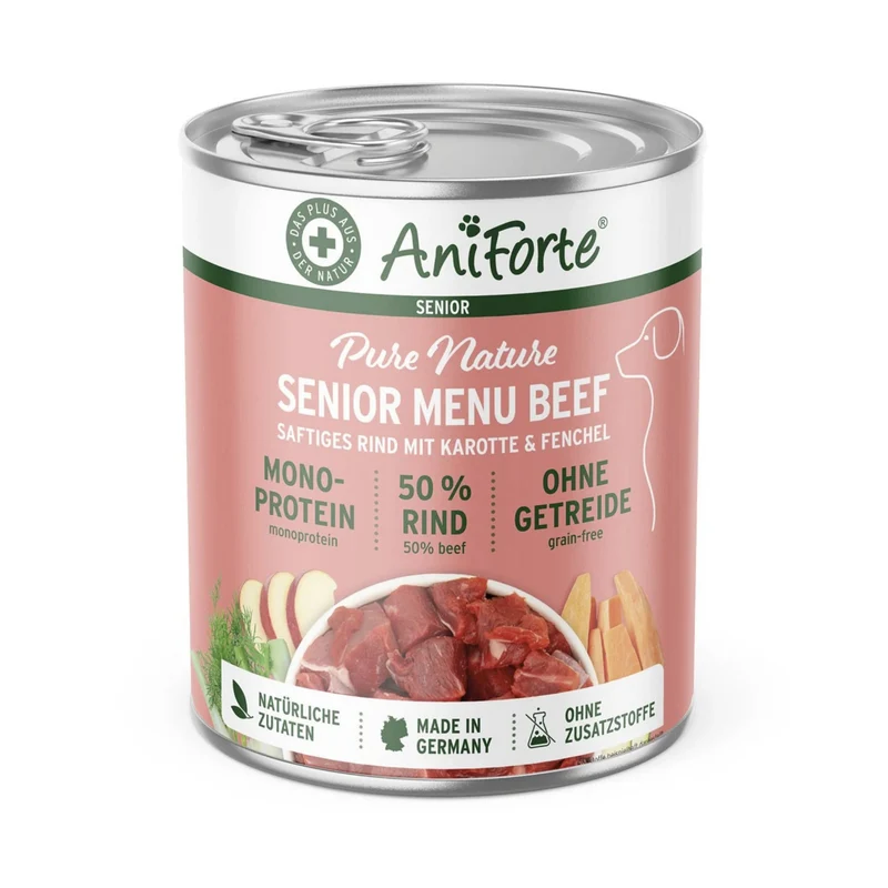 AniForte Pure Nature Senior Menu Beef – Getreidefreies Premium-Nassfutter für ältere Hunde mit Rind