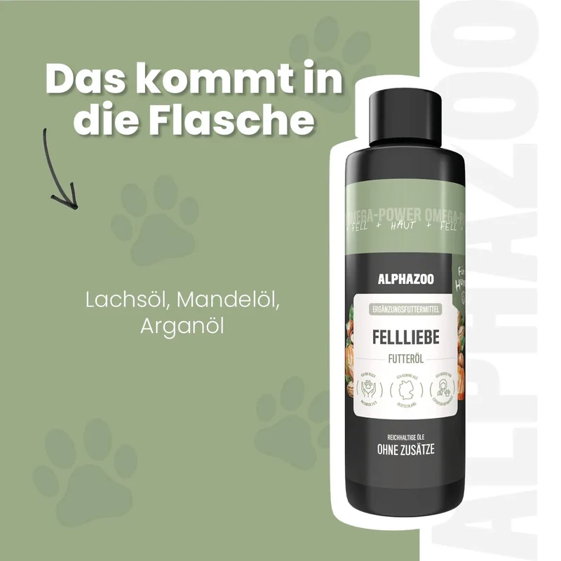 Fellliebe Futteröl für Hunde - Lachsöl mit Arganöl & Mandelöl für Haut und Fell