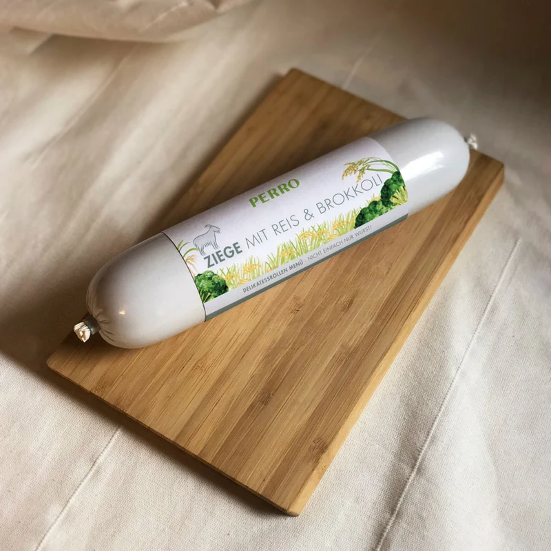 Perro Delikatessrolle Menü Ziege – Premium Hundewurst mit zartem Ziegenfleisch, Reis & Brokkoli | Single-Protein Nassfutter für sensible Hunde | Glutenfrei & ohne Zusatzstoffe