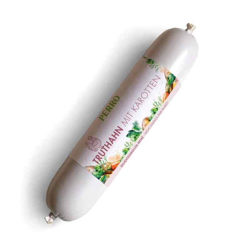 Perro Delikatessrolle Truthahn mit Karotten - Single-Protein Hundewurst getreidefrei, schnittfest & frisch verpackt für Ausschlussdiät & Training