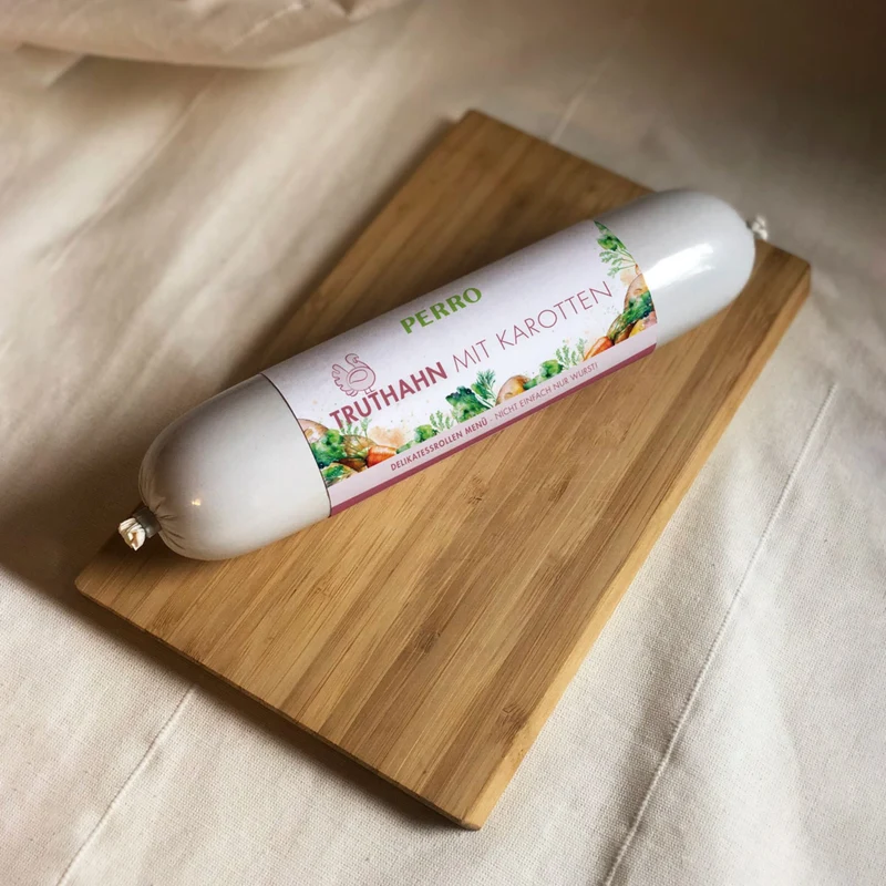 Perro Delikatessrolle Truthahn mit Karotten - Single-Protein Hundewurst getreidefrei, schnittfest & frisch verpackt für Ausschlussdiät & Training