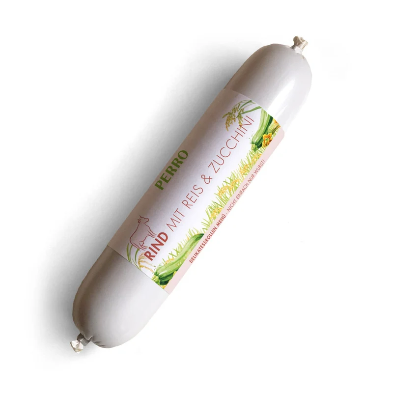 Perro Delikatessrolle Menü Rind mit Reis & Zucchini – Premium Hundewurst für sensible & wählerische Hunde | Monoprotein, Glutenfrei & Hochverdaulich