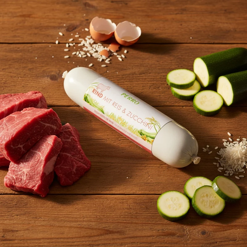 Perro Delikatessrolle Menü Rind mit Reis & Zucchini – Premium Hundewurst für sensible & wählerische Hunde | Monoprotein, Glutenfrei & Hochverdaulich