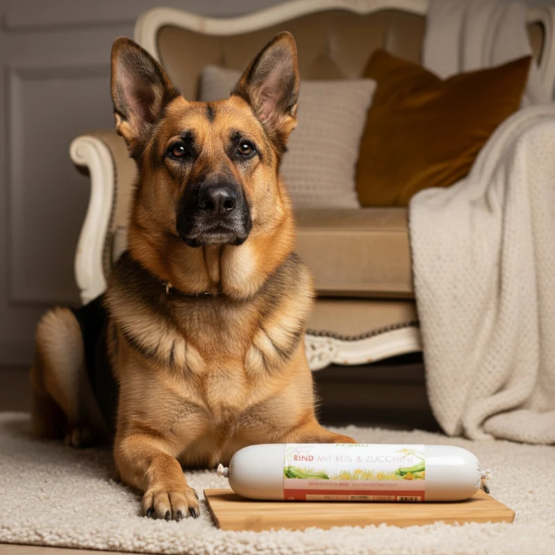 Perro Delikatessrolle Menü Rind mit Reis & Zucchini – Premium Hundewurst für sensible & wählerische Hunde | Monoprotein, Glutenfrei & Hochverdaulich