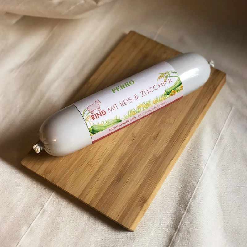 Perro Delikatessrolle Menü Rind mit Reis & Zucchini – Premium Hundewurst für sensible & wählerische Hunde | Monoprotein, Glutenfrei & Hochverdaulich